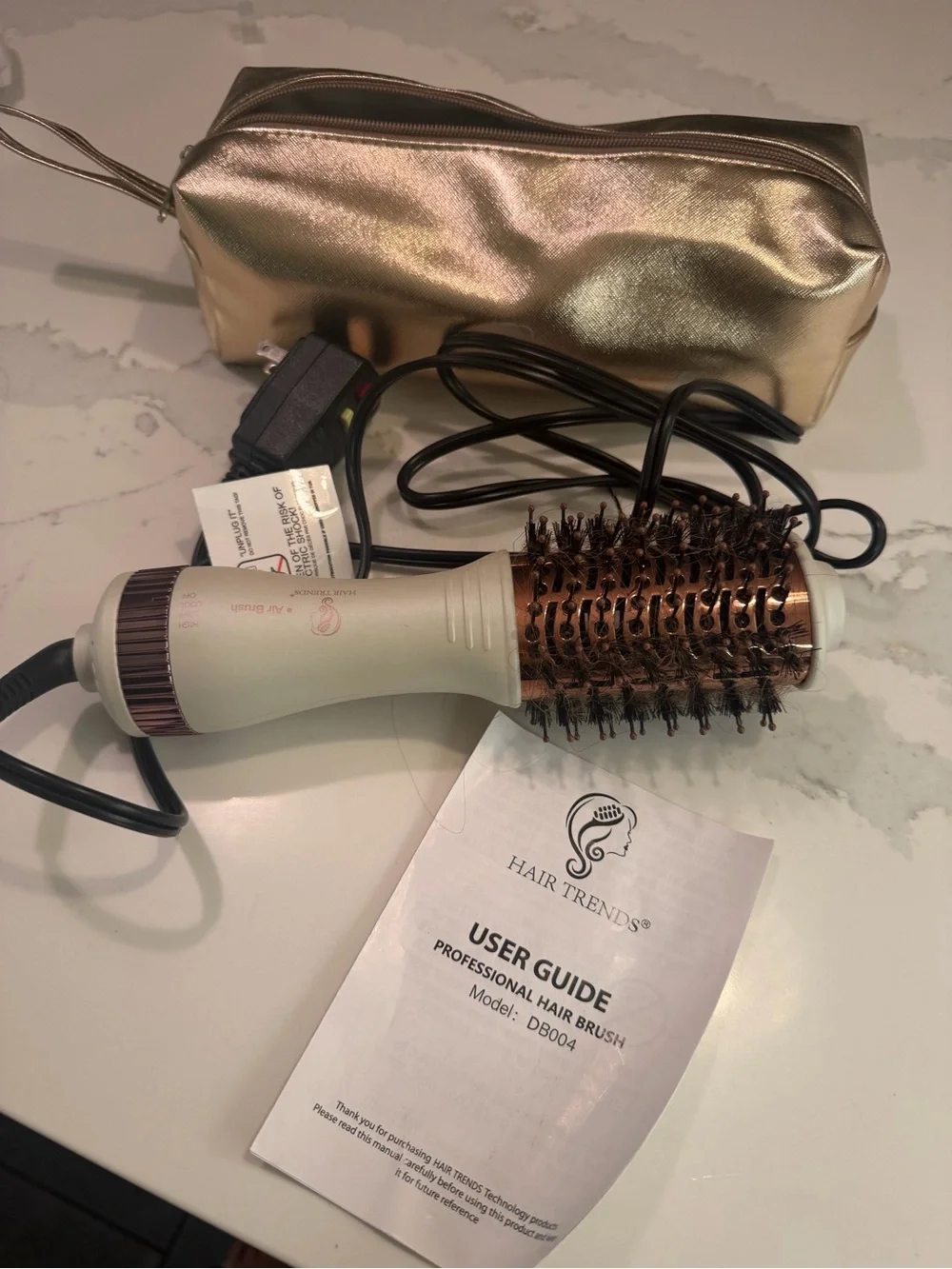 Gold Hot Air Round Styling Brush with Matching Pouch - Gold